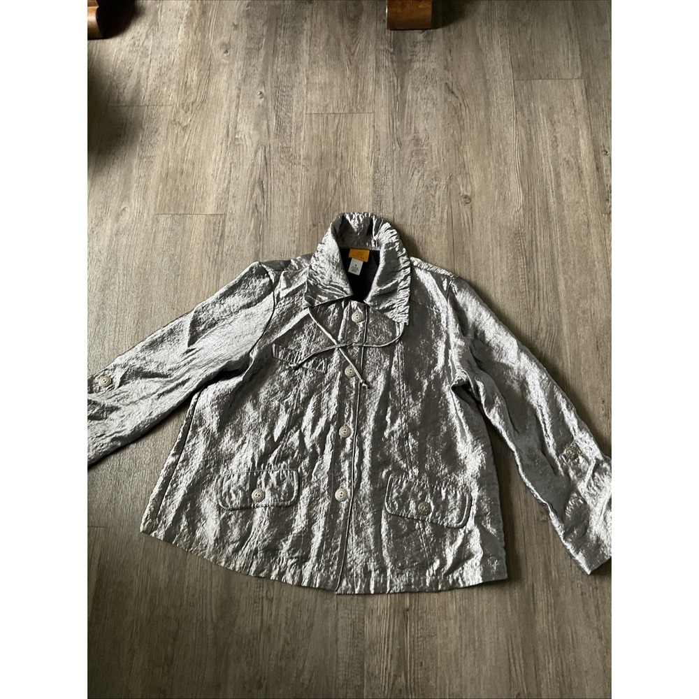 Ruby Rd. Silver Gray Button Down Light Jacket Top Metallic Size 10 NWT
